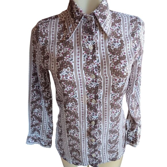 Vintage Women's Small Disco Shirt 1970s Mickey Mouse Kennington Big Collar Rare - Picture 2 of 8